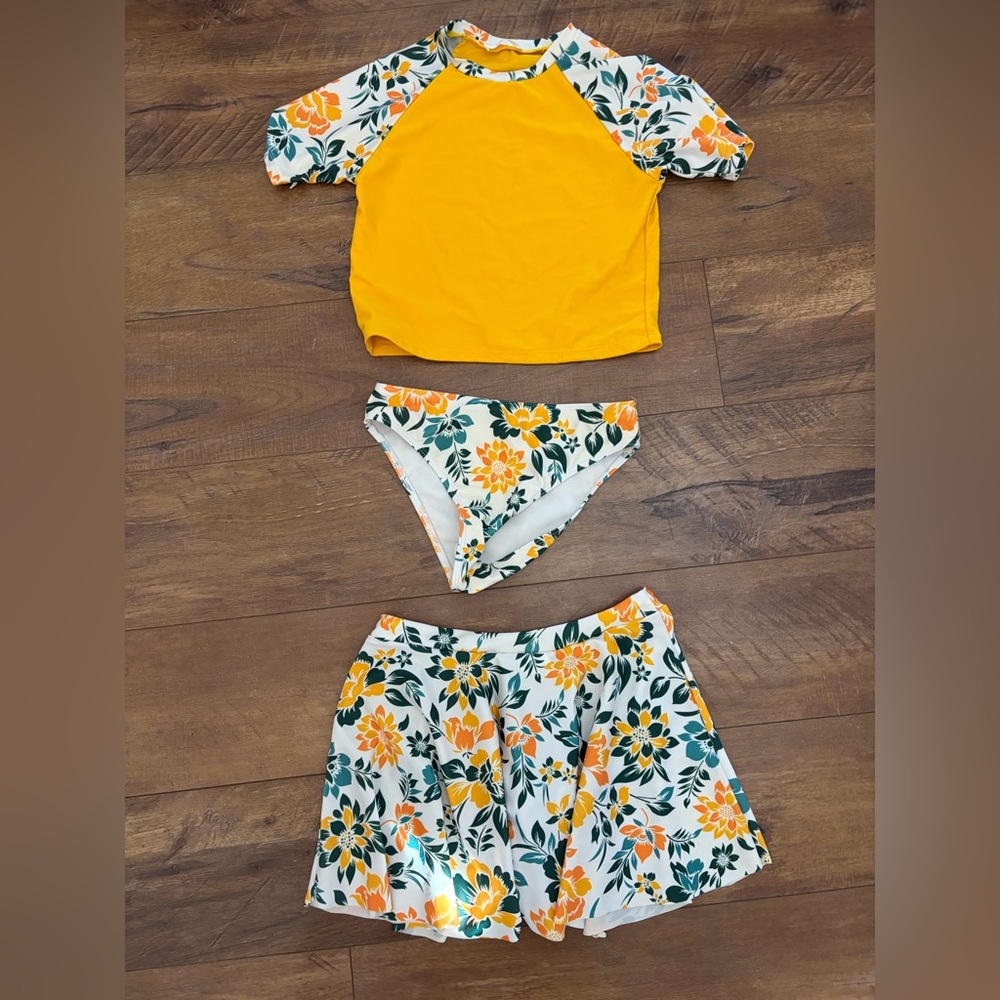 Floral Kids Swim Set - Yellow and Green